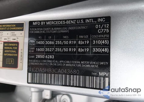 2012 Mercedes-Benz Ml 350 4Matic из США, поврежденный, VIN 4JGDA5HB3CA043680